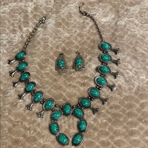 Elegant Silver and Turquoise Necklace and Earring Set